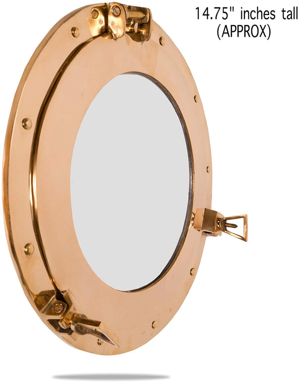 Mirror Finish Brass Porthole with Glass, 15"