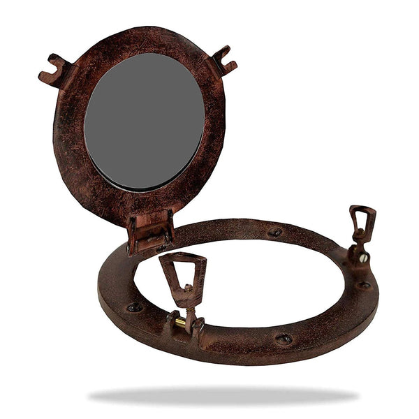 AL 4859C - Rust Aluminum Porthole with Mirror, 9"