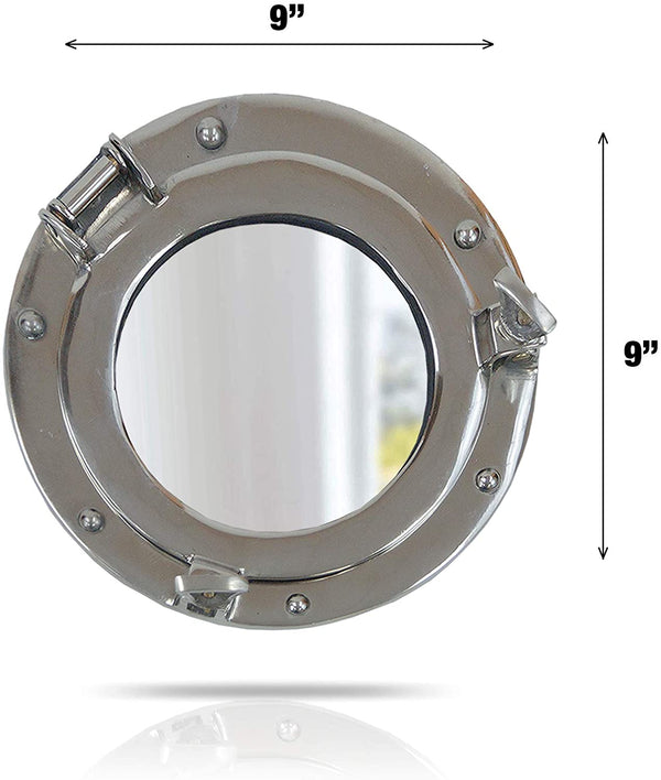 AL 48591M - Chrome Finish Aluminum Porthole with Mirror, 9"