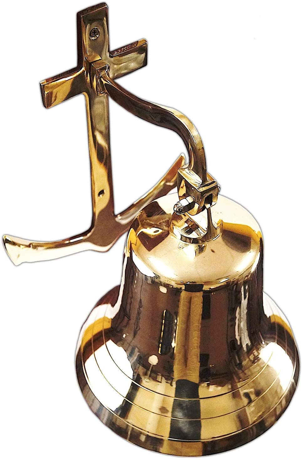 BR 1880 - Gold Finish Brass Wall Anchor Ship Bell with Rope, 6.5"