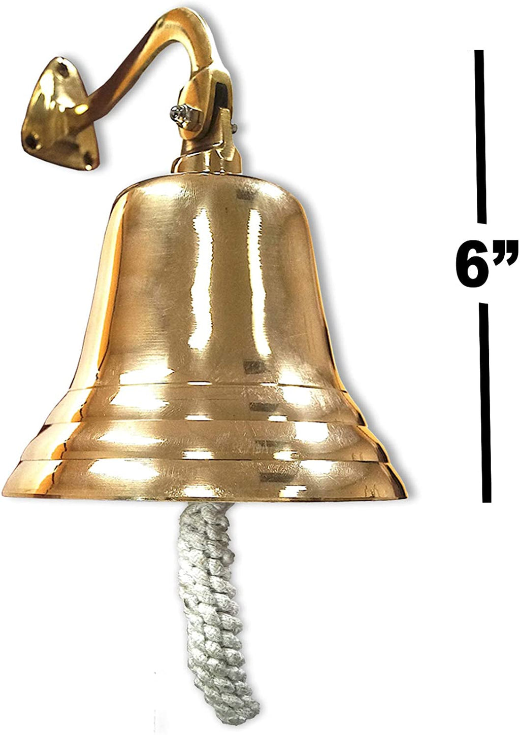 BR 1844 - Gold Finish Brass Ship Bell with Rope, 7"