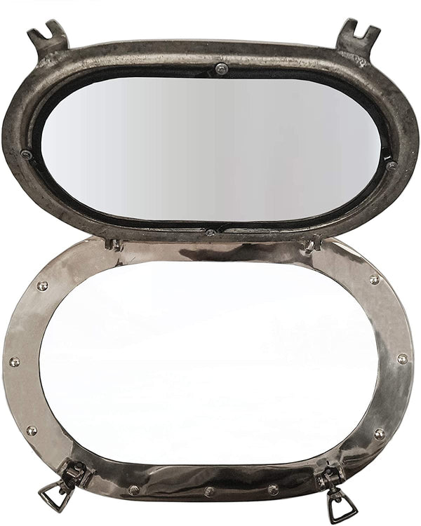 AL 48602M - Chrome Finish Aluminum Oval Porthole with Mirror, 14" x 10"