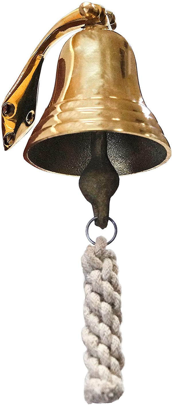 BR 18430 - Gold Finish Brass Ship Bell with Rope, 3.5"