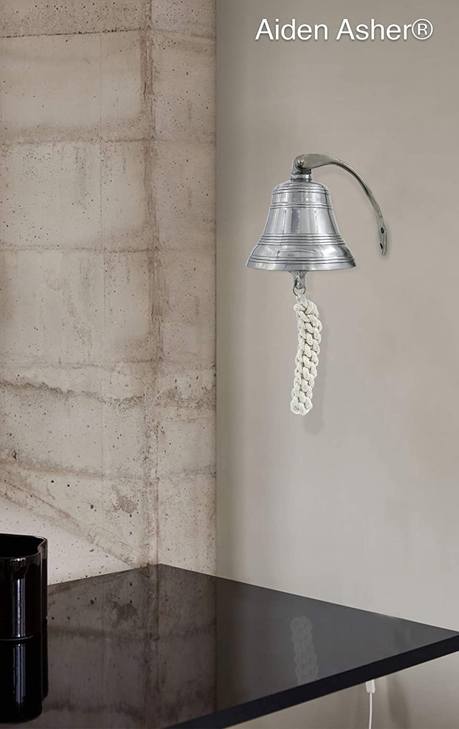 AL 18442 - Chrome Finish Aluminum Ribbed Ship Bell with Rope, 4"