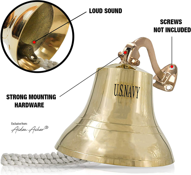 BR 18441 - Gold Finish Brass US NAVY Ship Bell with Rope, 6.5"