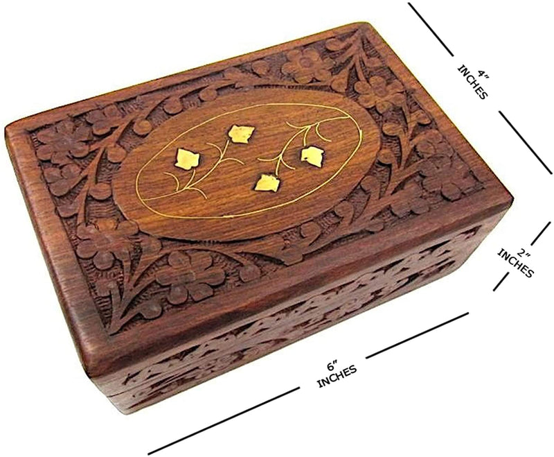 Carved Sheesham Wood Box Inlay Design