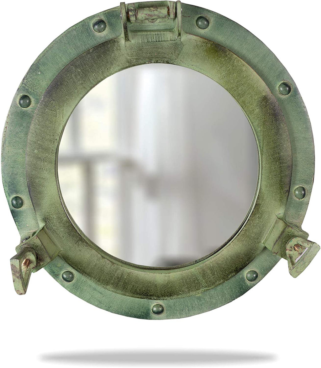AL 4870DD - Green Aluminum Porthole with Mirror, 12"