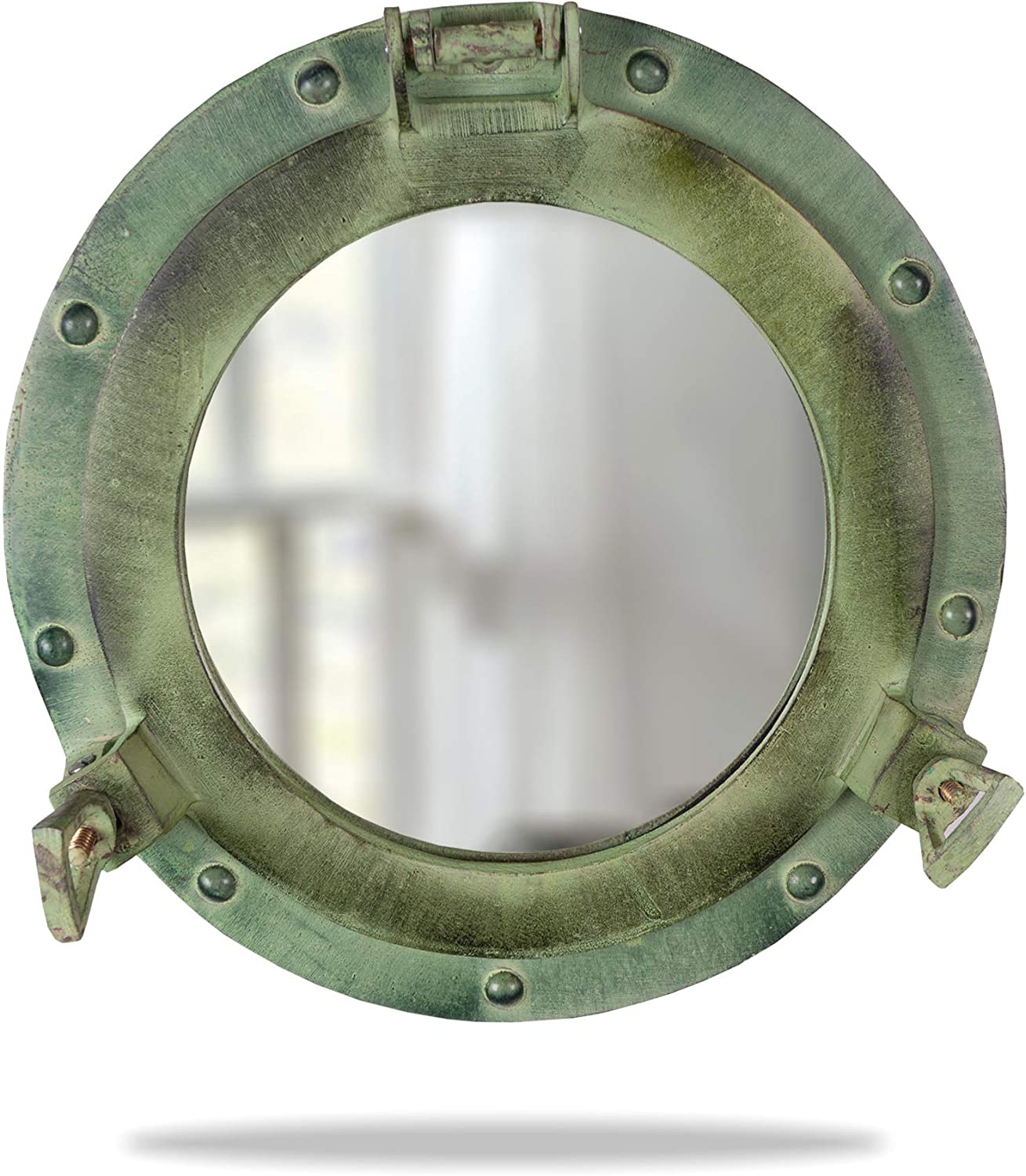 AL 4870DD - Green Aluminum Porthole with Mirror, 12"