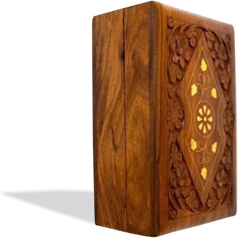 SH 1035 - Carved Teak Wood Box Inlay Design