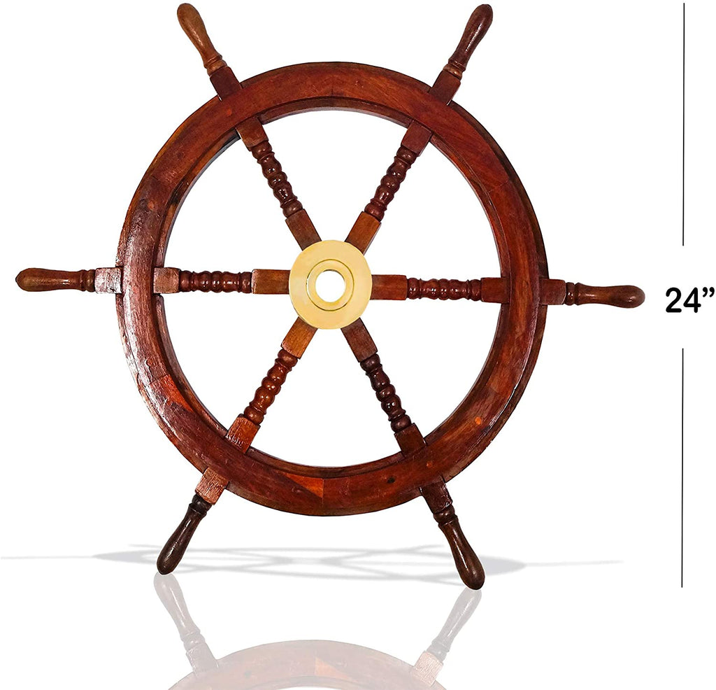 SH 87631 - Wooden Ship Wheel Brass Fitted, 30"