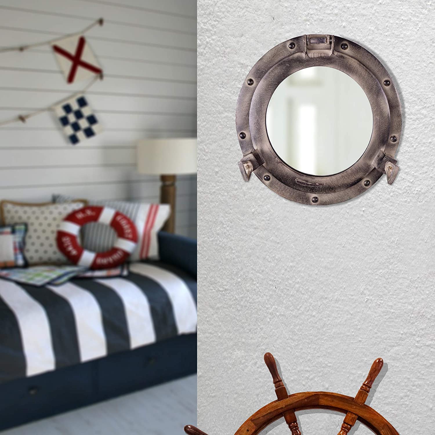 AL 4870F - Aluminum Porthole with Mirror, 11"