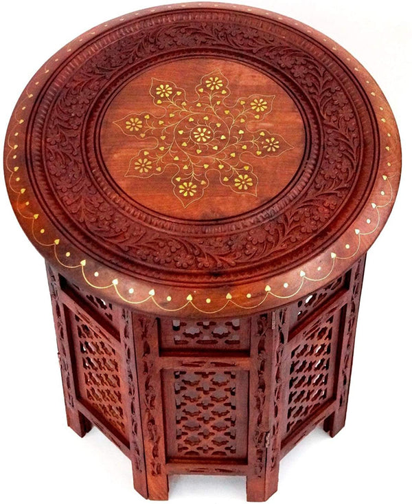 Hand Carved Wooden Octagonal Table