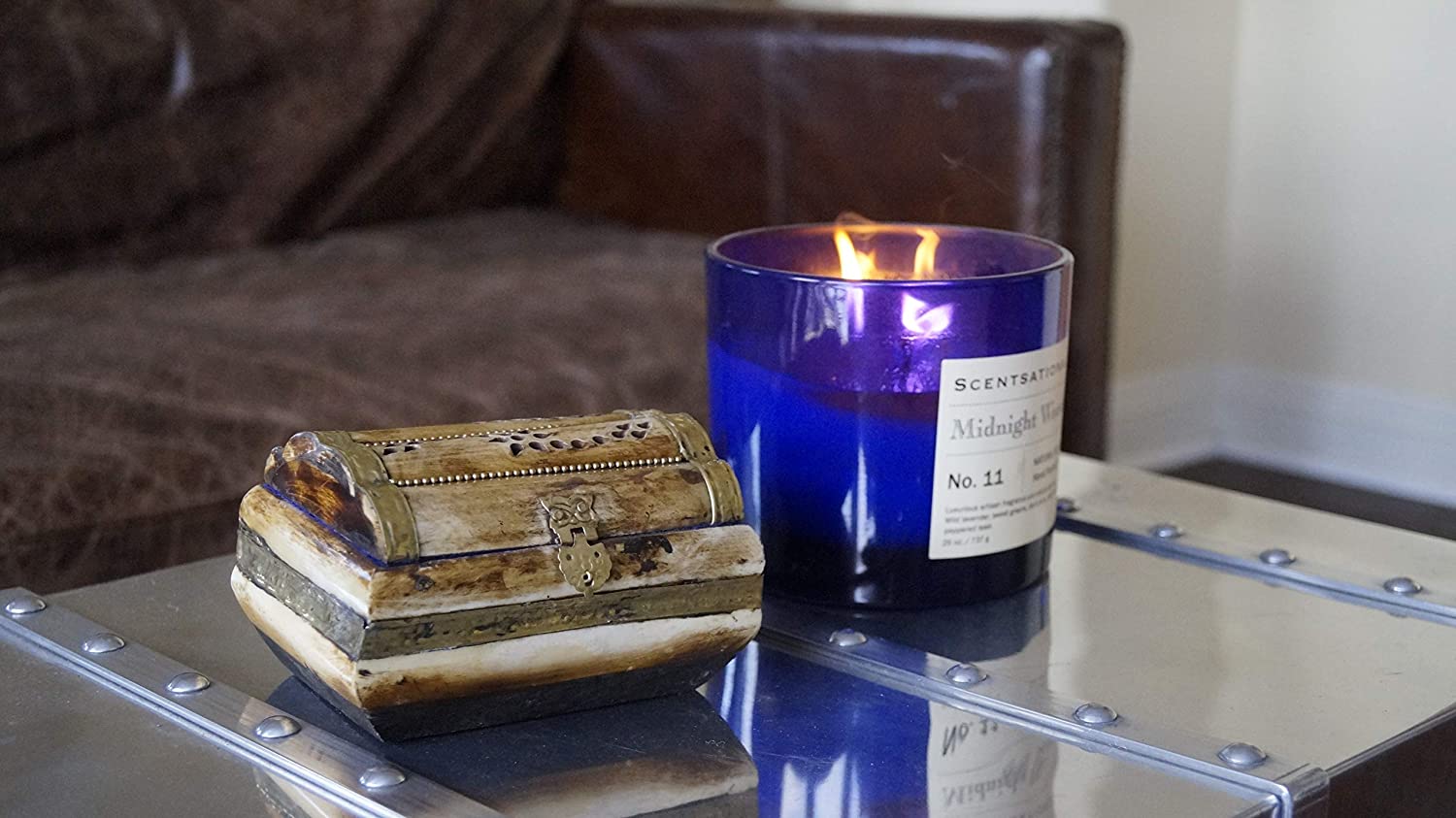 BN 110 - Bone Box w/Brass trim & Purple Velvet