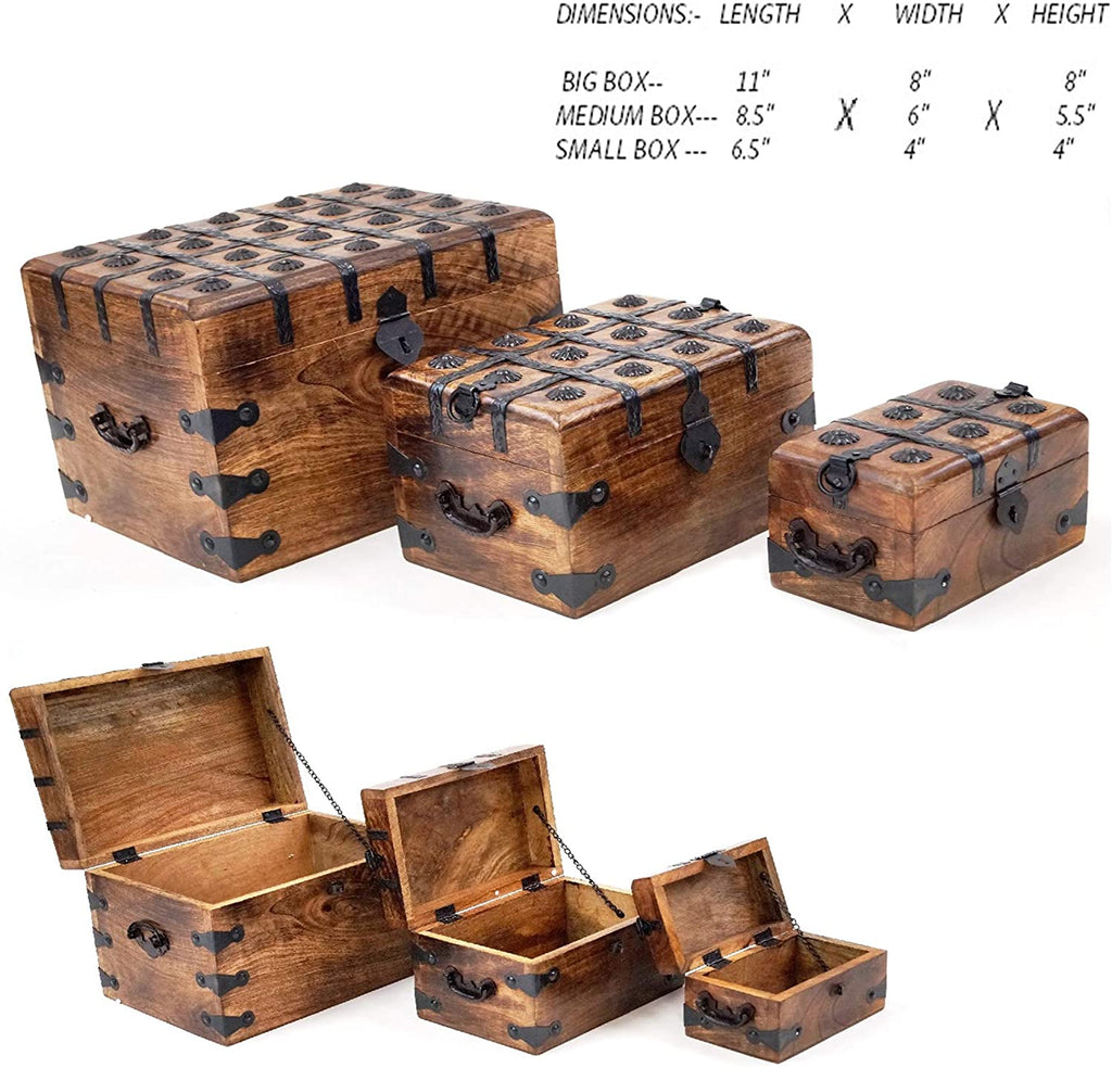 SH 2320 - Antique Wooden Box with Iron, Set of 3