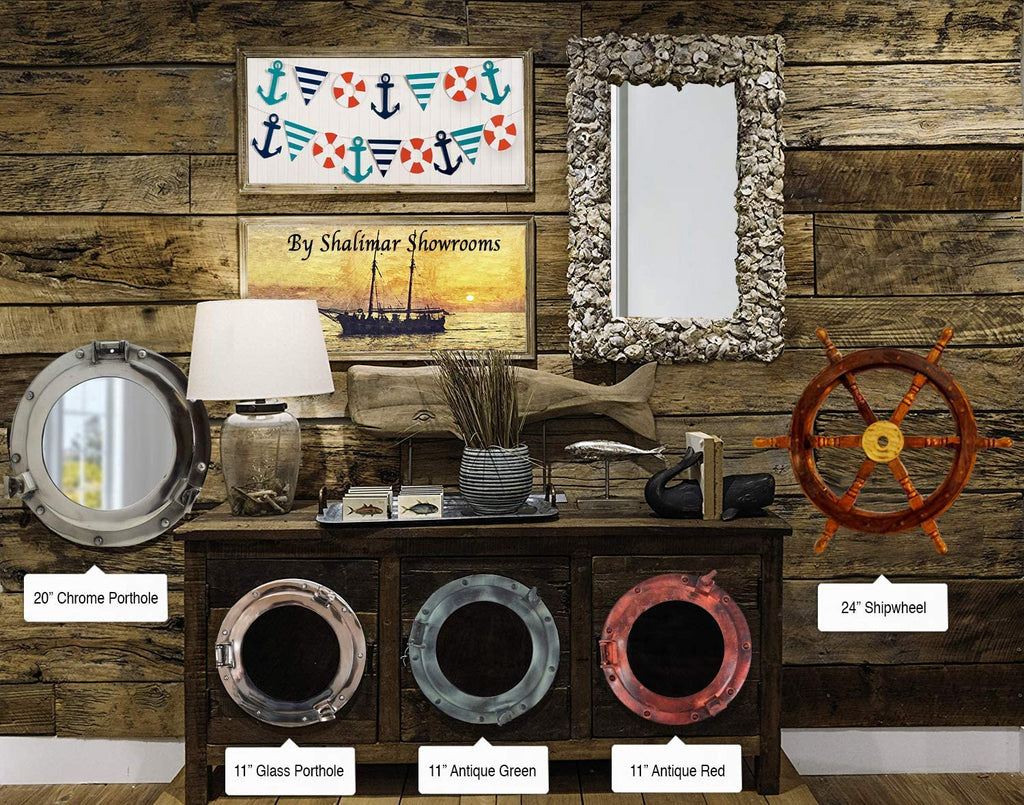 AL 4870K - Red Brown Aluminum Porthole with Mirror, 12"