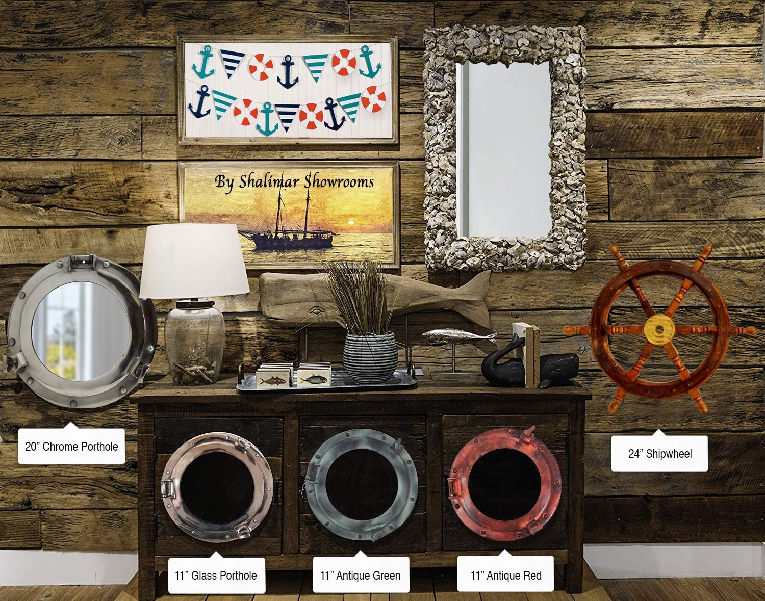 AL 4870K - Red Brown Aluminum Porthole with Mirror, 12"