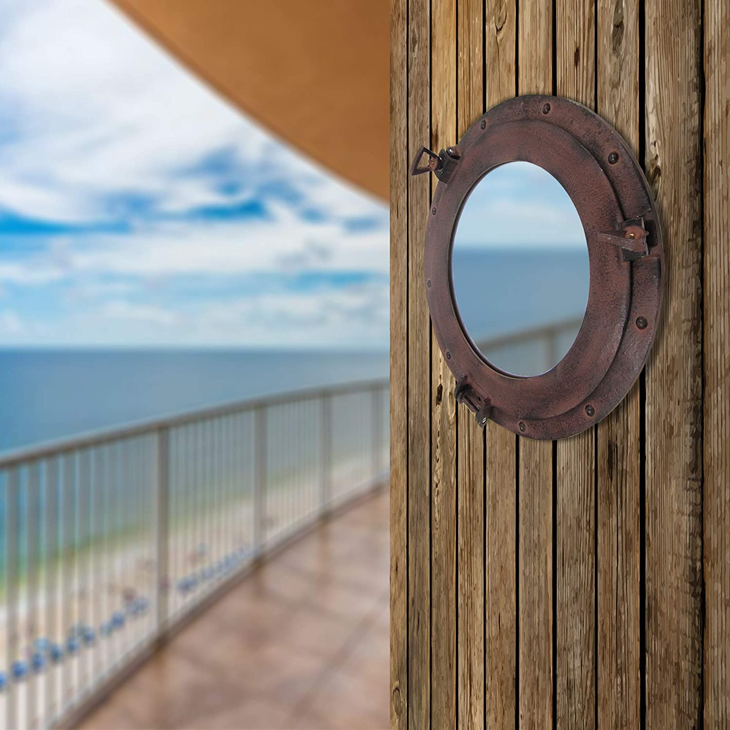 AL 4861C - Rust Aluminum Porthole with Mirror, 15"