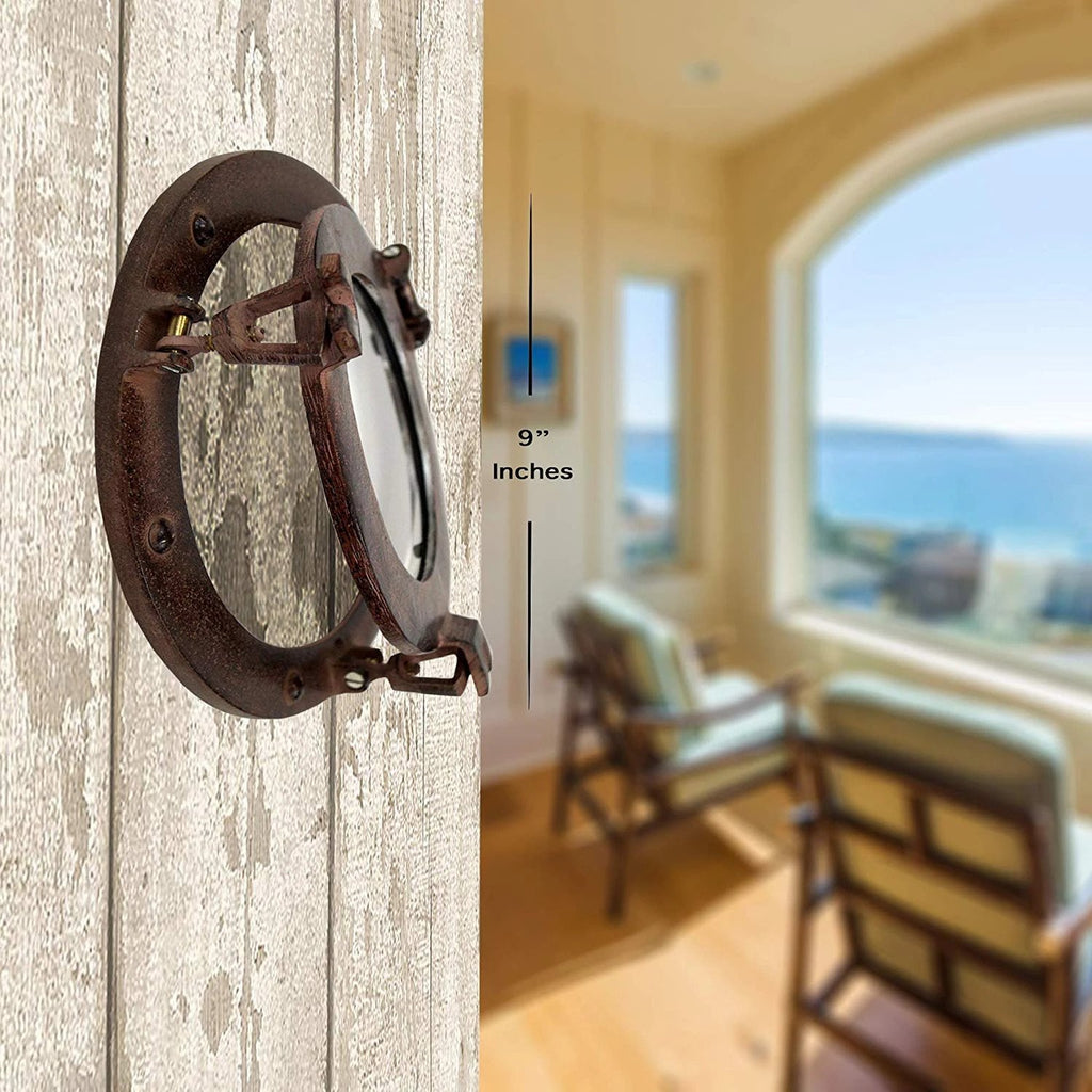 AL 4859C - Rust Aluminum Porthole with Mirror, 9"