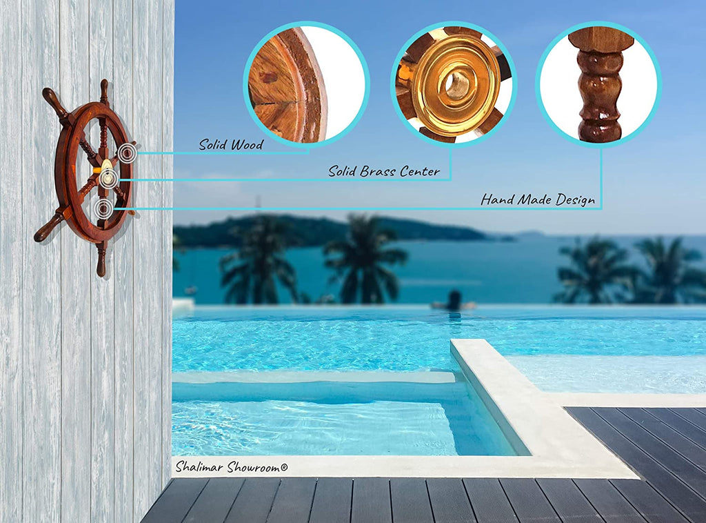 SH 87631 - Wooden Ship Wheel Brass Fitted, 30"