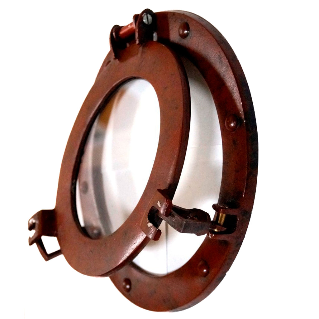 AL 48591B - Antique Aluminum Porthole with Glass, 9"