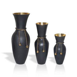 BR 2176D - Brass Rope Vase Set/3, Black