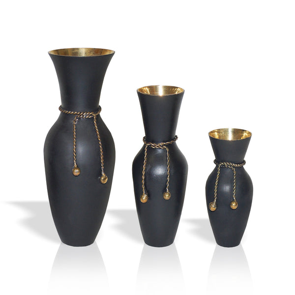 Brass Rope Vase Set/3, Black