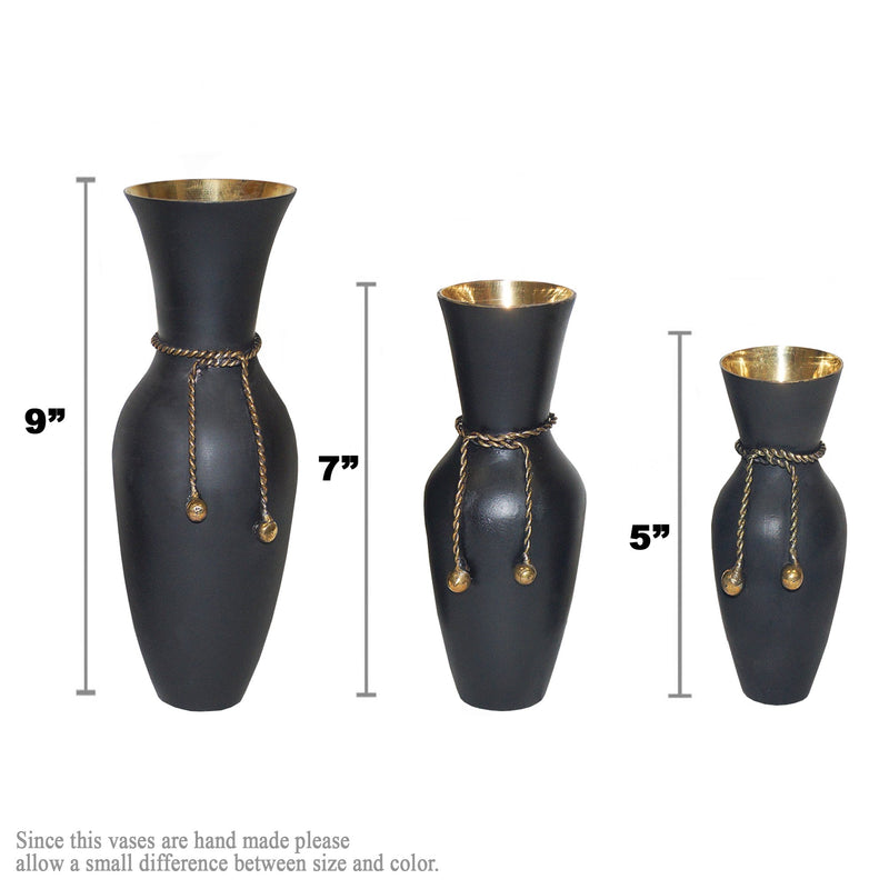 BR 2176D - Brass Rope Vase Set/3, Black