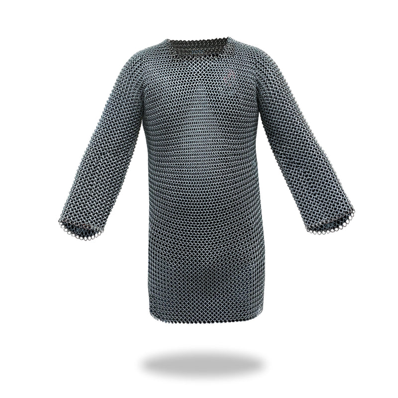 Medieval Chainmail Shirt w/Full Sleeves Solid Iron Haubergeon Armor - One Size Silver