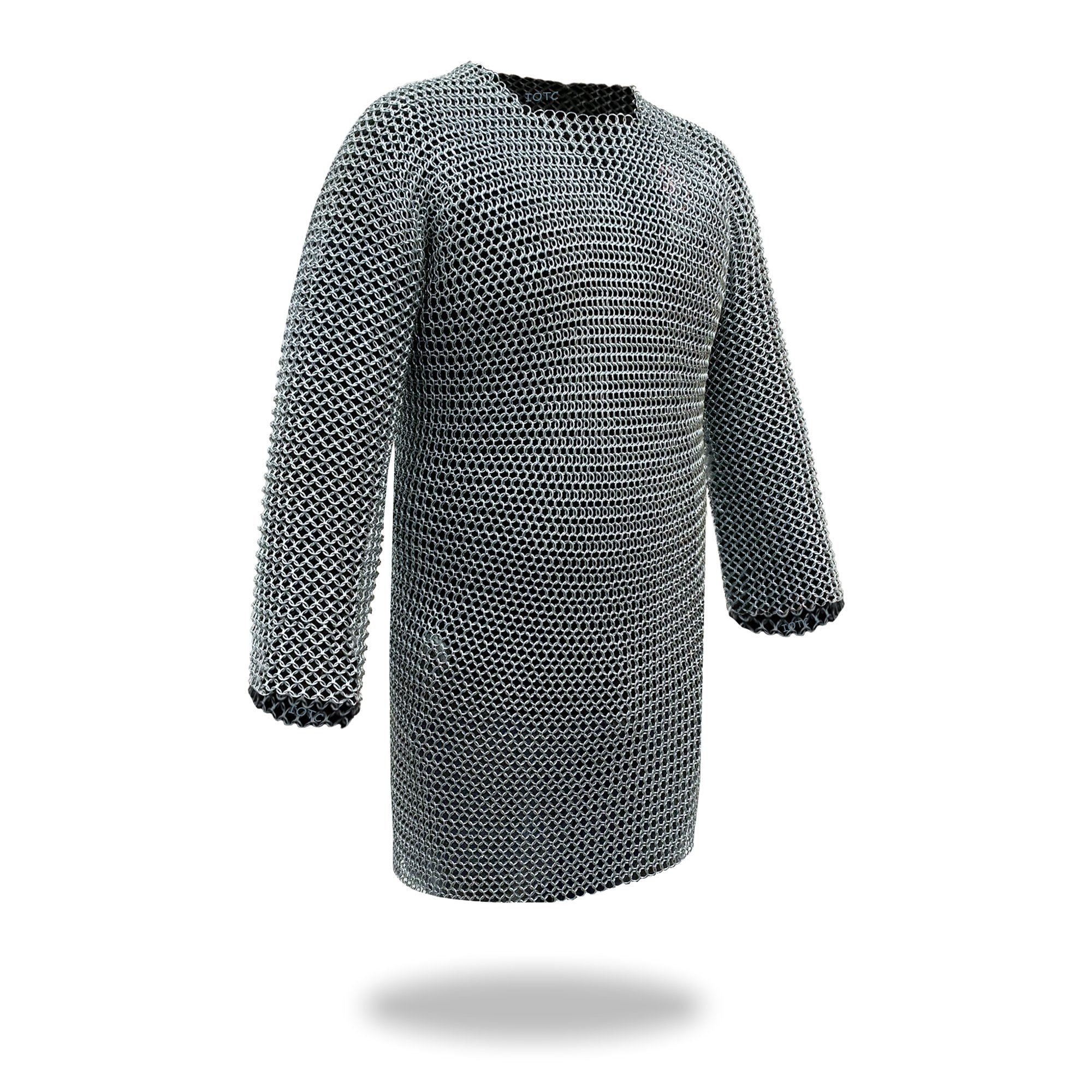 IR 80810 - Medieval Chainmail Shirt w/Full Sleeves Solid Iron Haubergeon Armor - One Size Silver