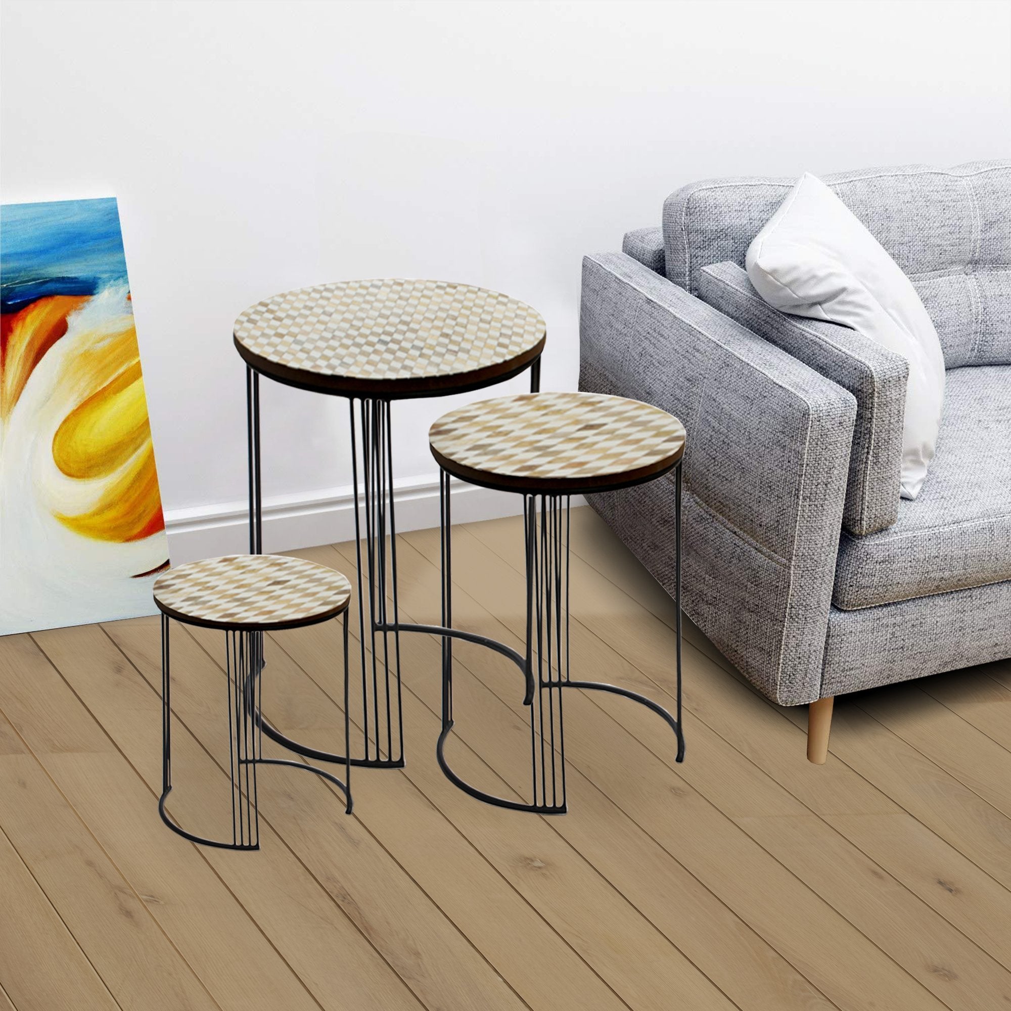 IR 33600 - Industrial Nesting-Tables Living Room Walnut Coffee Table Sets of 3