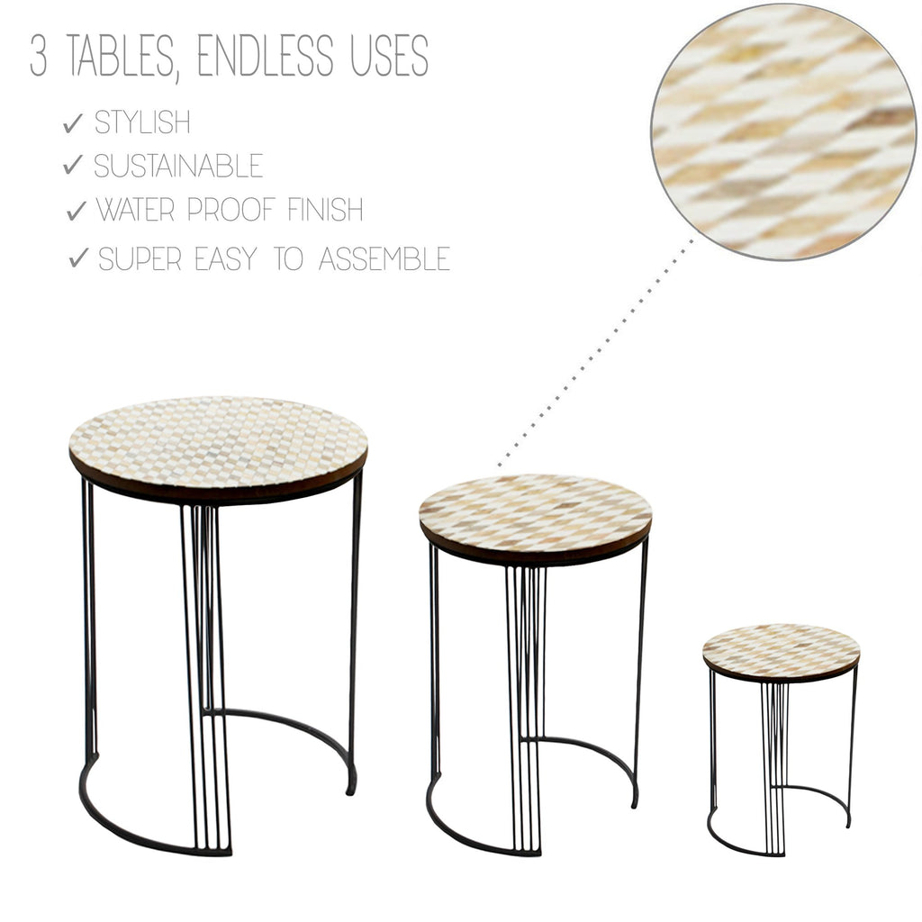 IR 33600 - Industrial Nesting-Tables Living Room Walnut Coffee Table Sets of 3