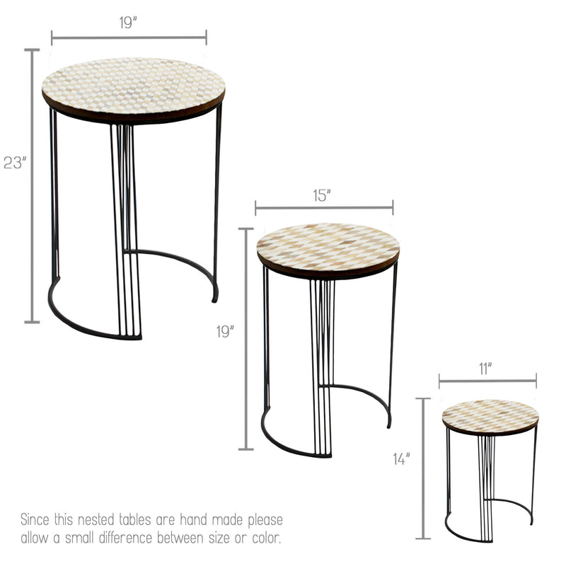 Industrial Nesting-Tables Living Room Walnut Coffee Table Sets of 3