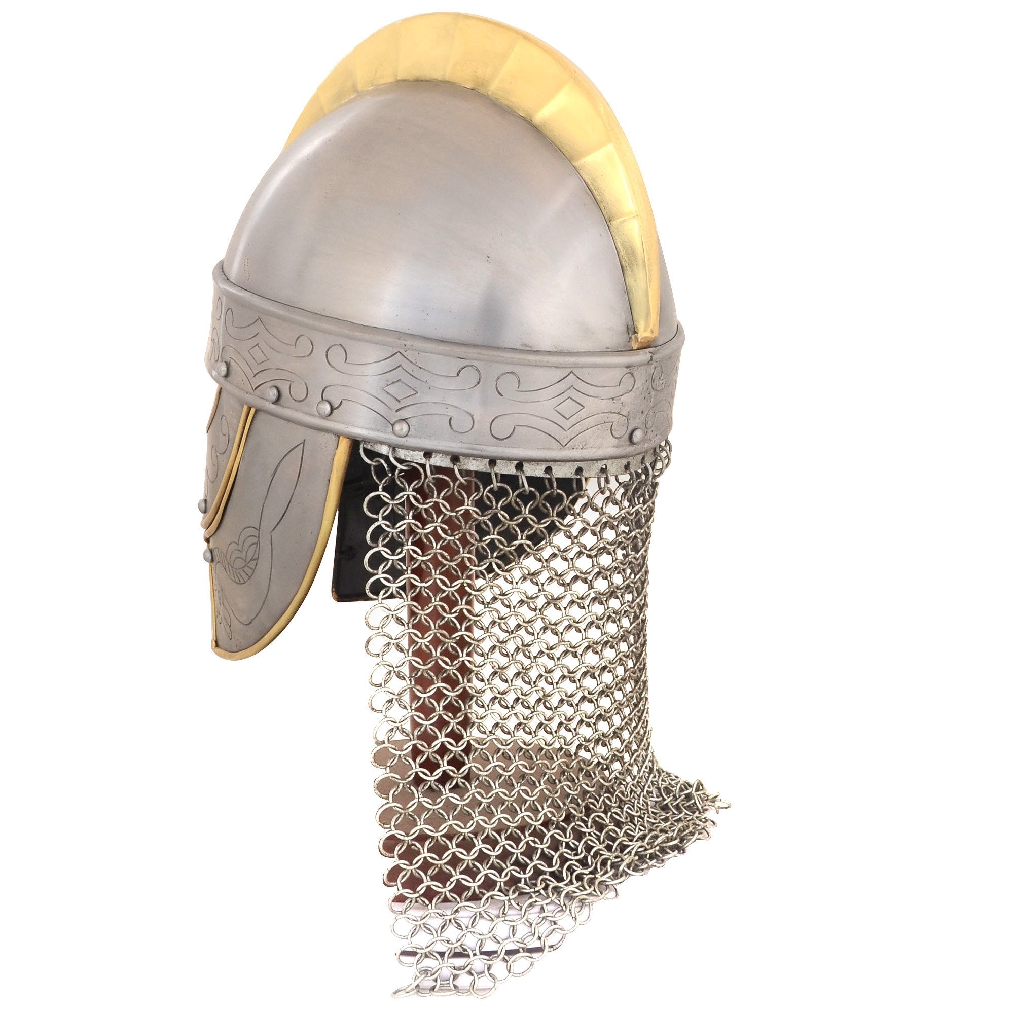IR 80551 - King Helmet with Etching and Chain Mail (IE78663)