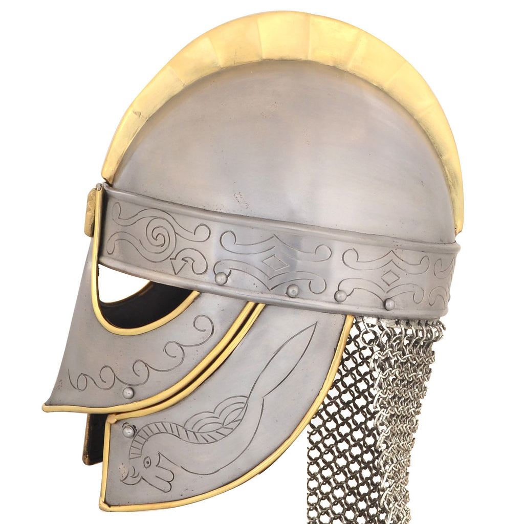 IR 80551 - King Helmet with Etching and Chain Mail (IE78663)