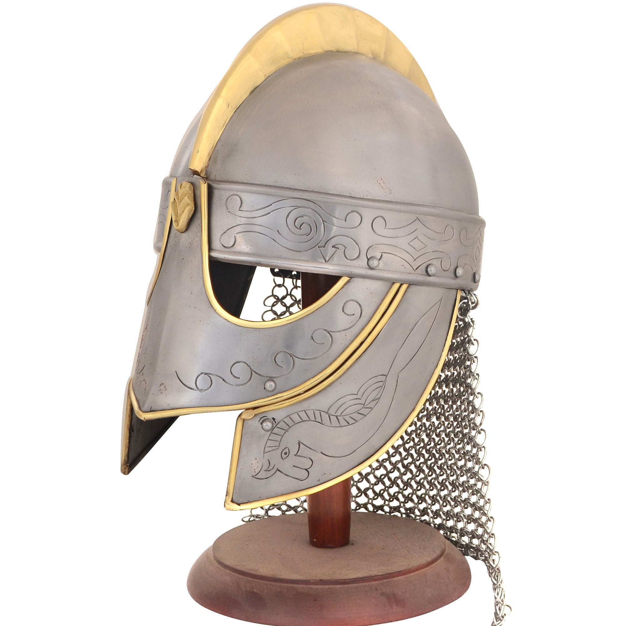IR 80551 - King Helmet with Etching and Chain Mail (IE78663)