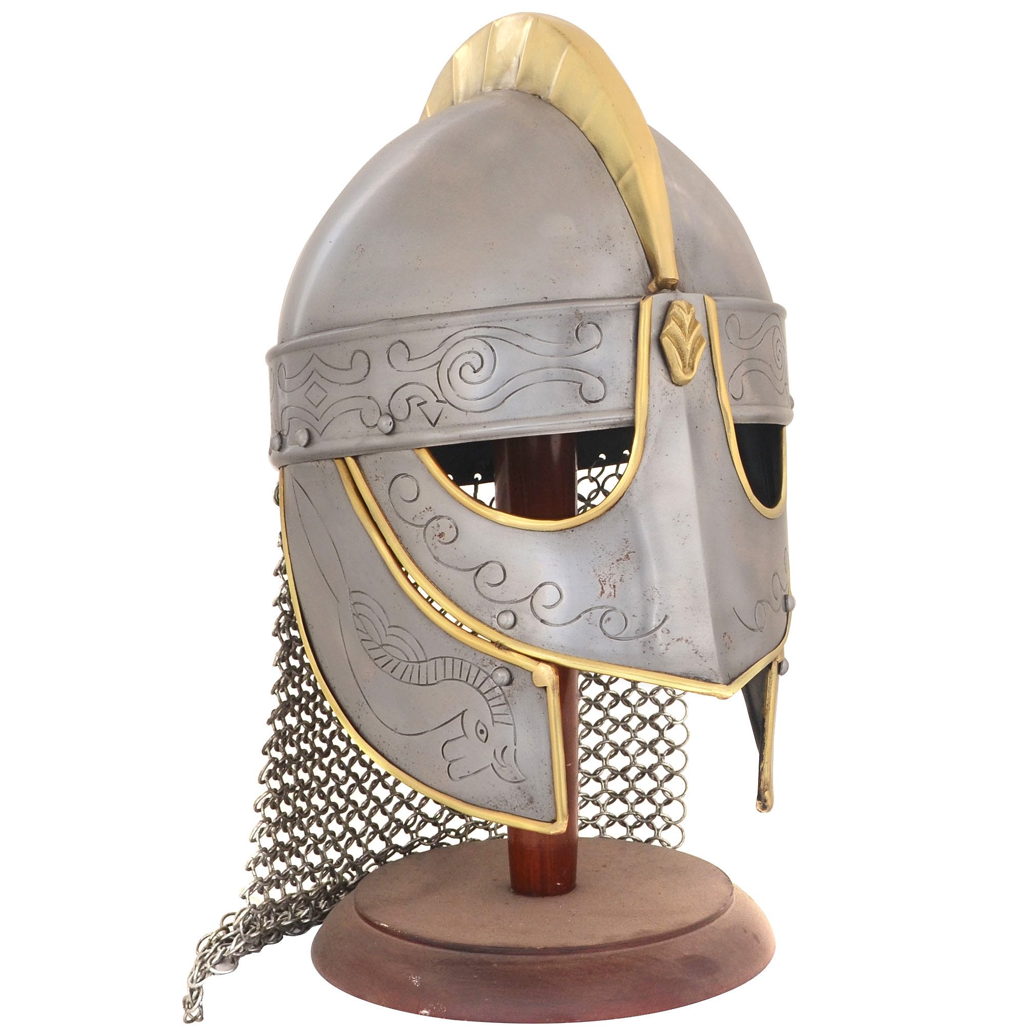 IR 80551 - King Helmet with Etching and Chain Mail (IE78663)
