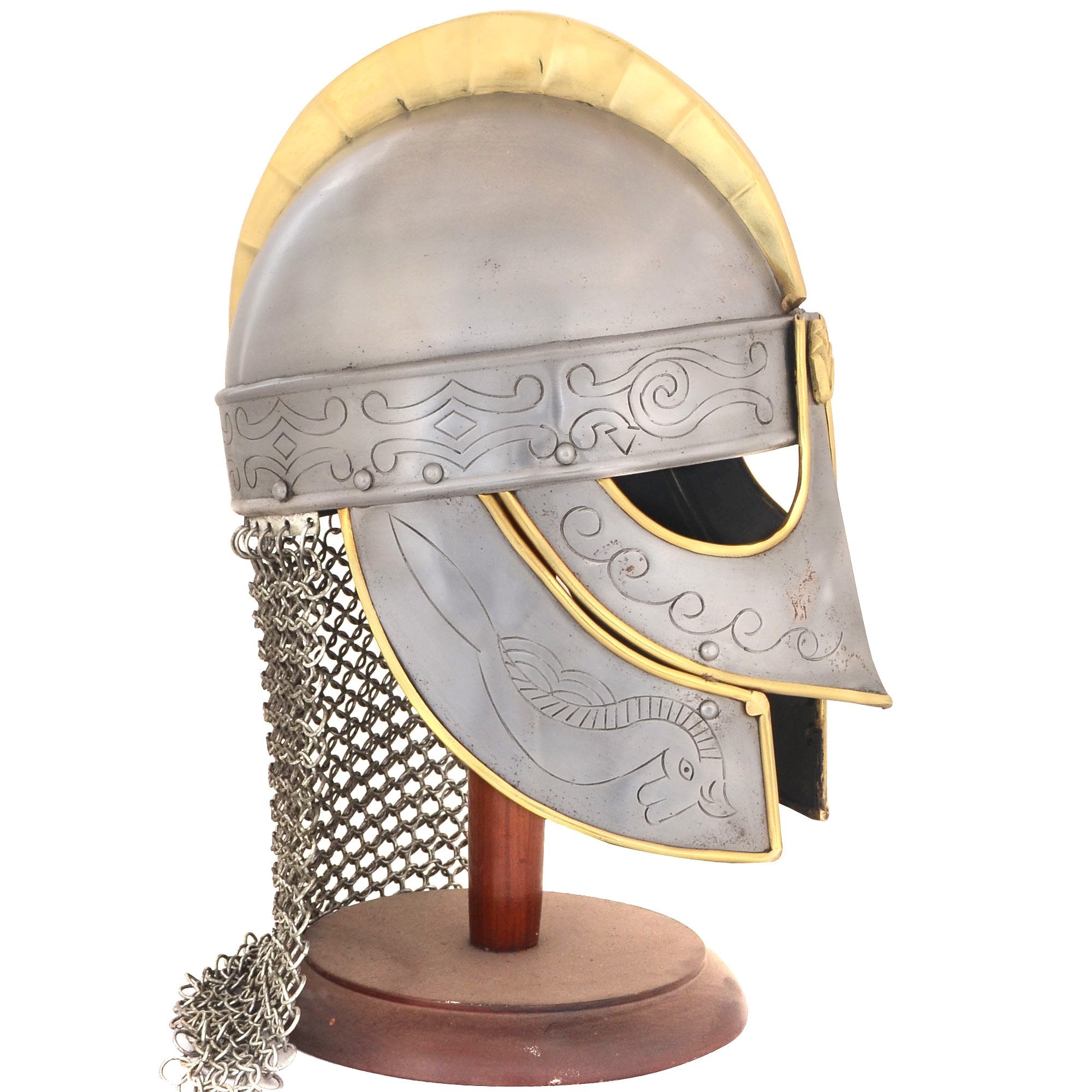 IR 80551 - King Helmet with Etching and Chain Mail (IE78663)