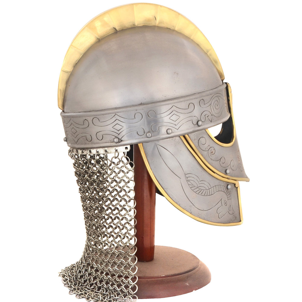 IR 80551 - King Helmet with Etching and Chain Mail (IE78663)