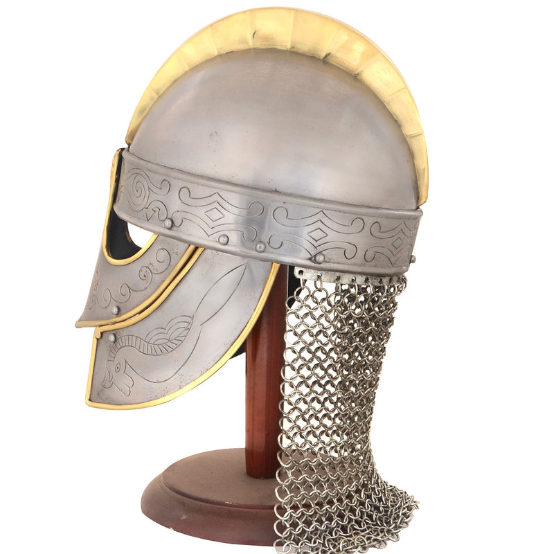 IR 80551 - King Helmet with Etching and Chain Mail (IE78663)
