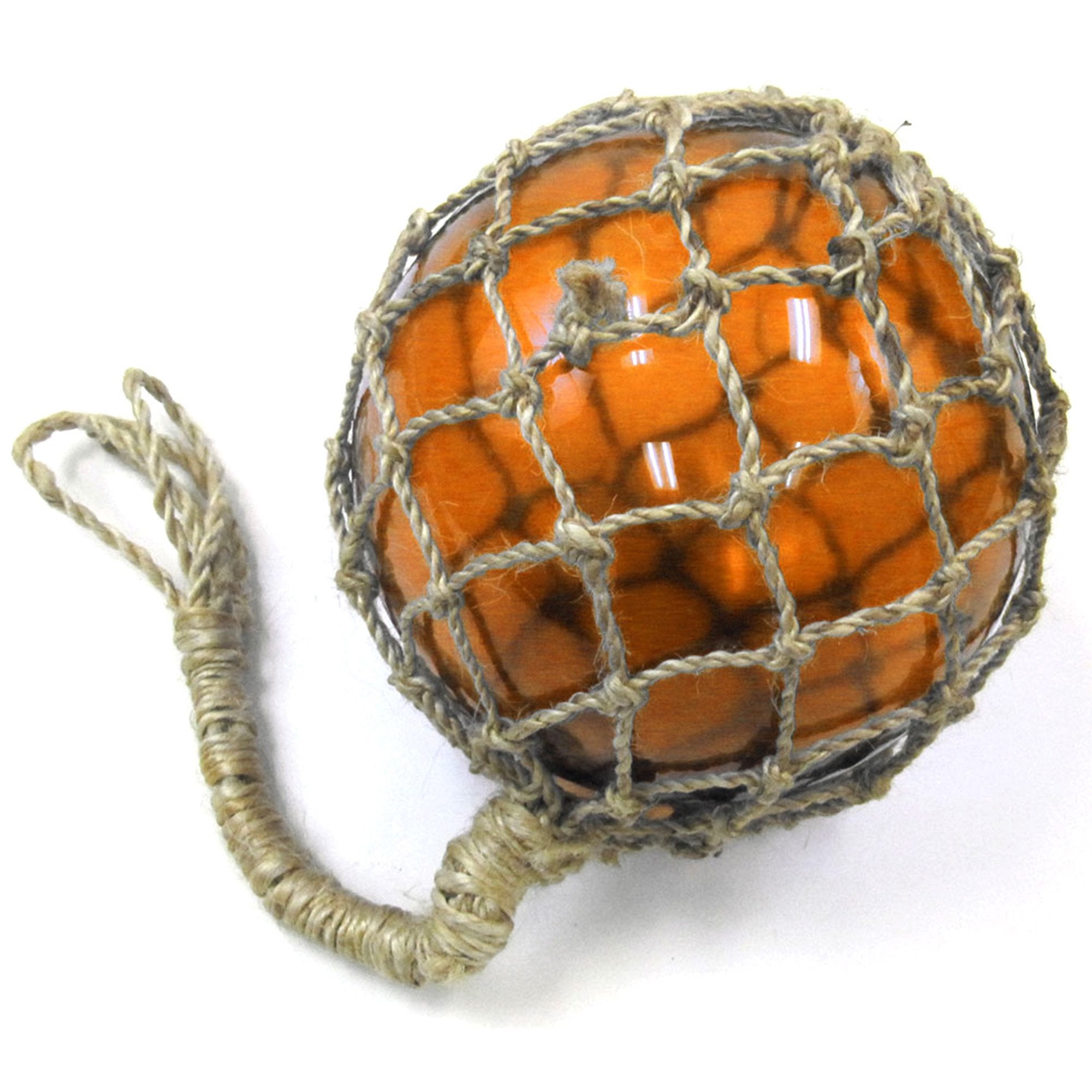 MR 4801A - Glass & Rope Fishing Float, 8" Amber