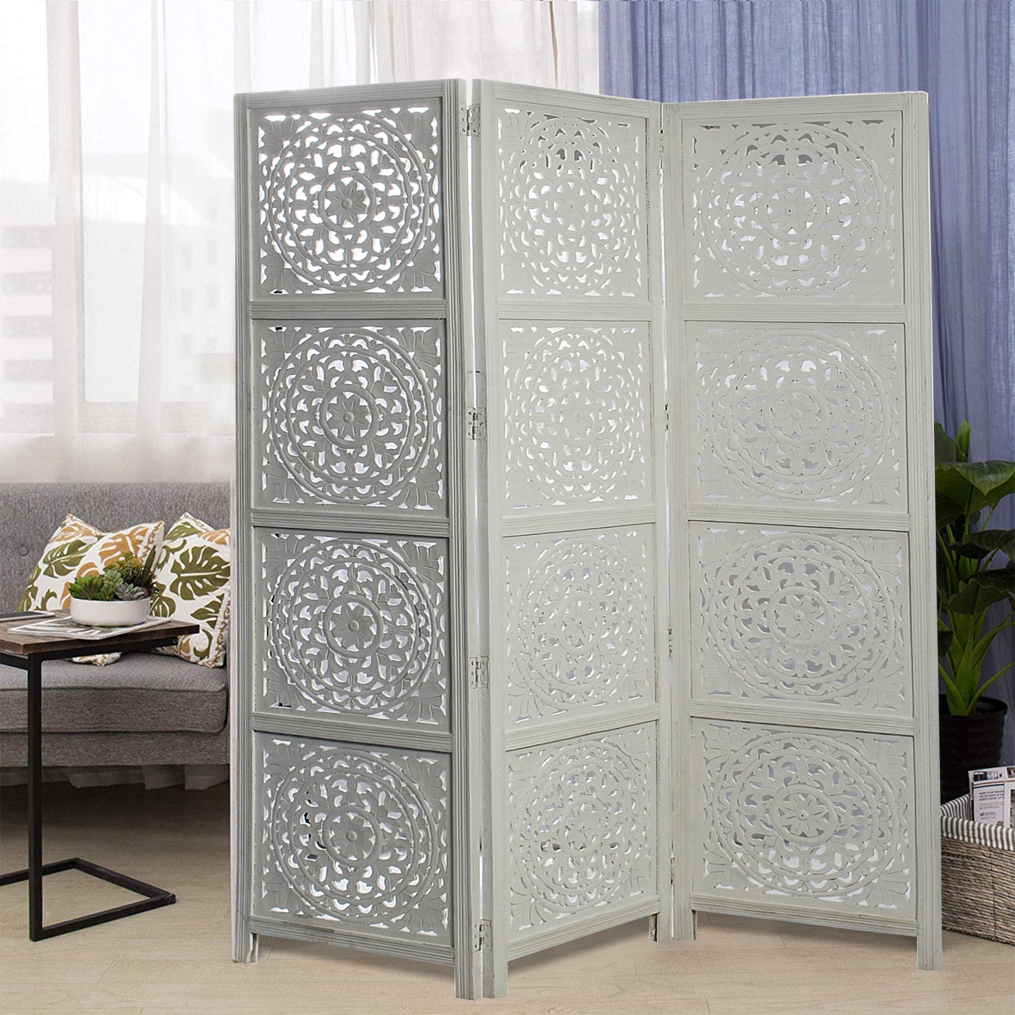 SH 305013W - 3 Panel Round Floral Room Divider – India Overseas Trading ...