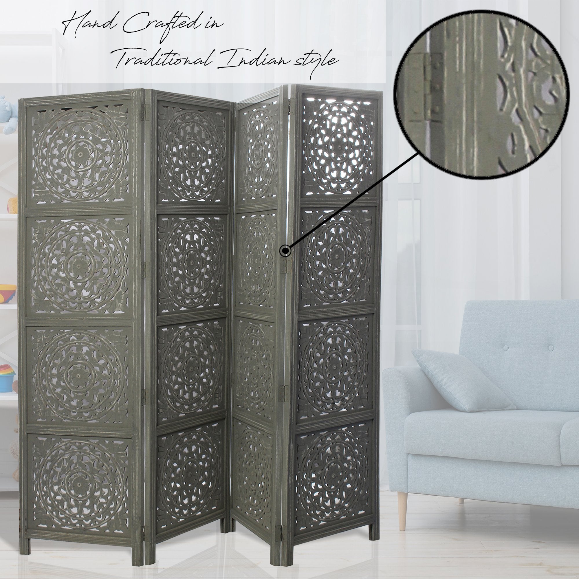 SH 305014W - 4 Panel Round Floral Room Divider