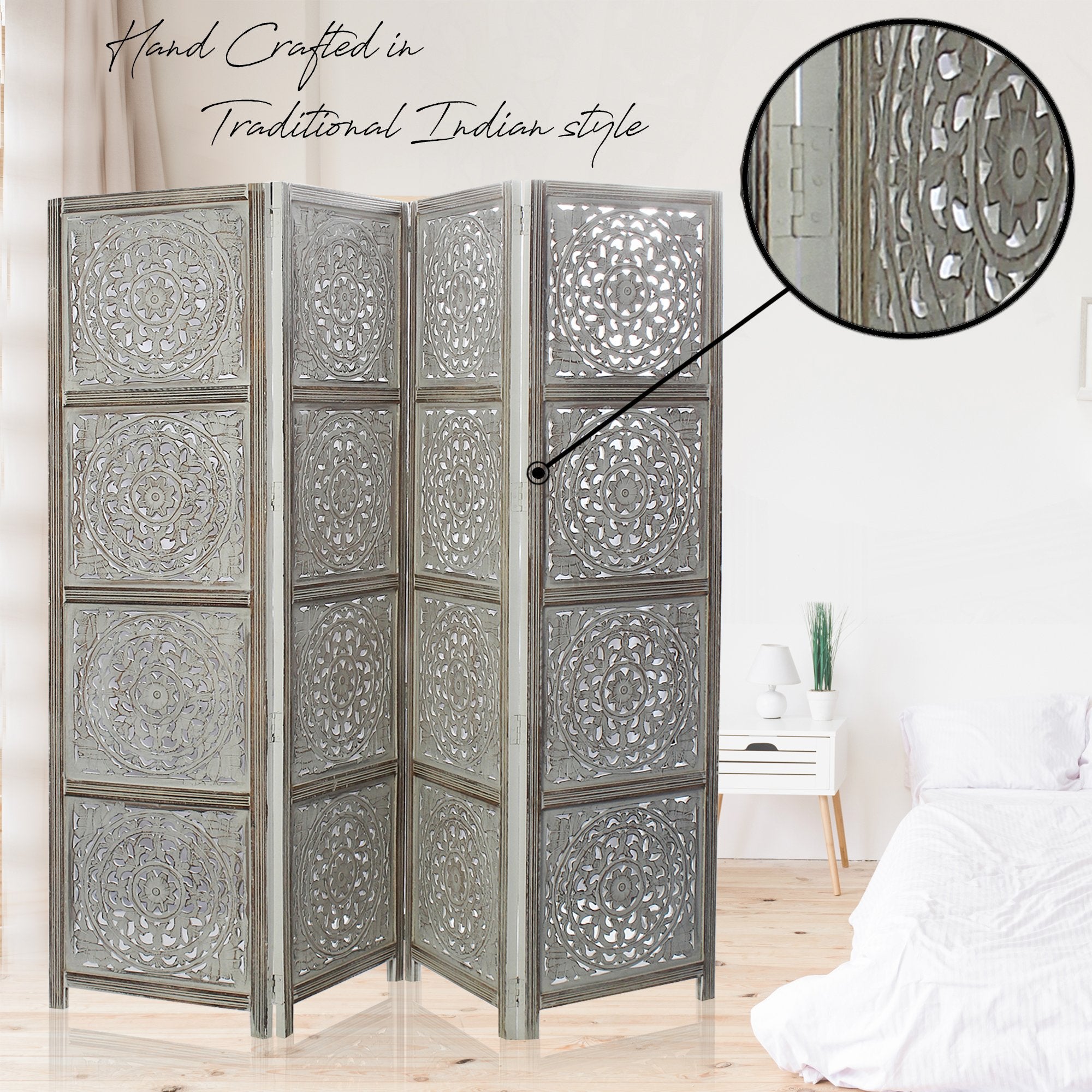 SH 305014W - 4 Panel Round Floral Room Divider