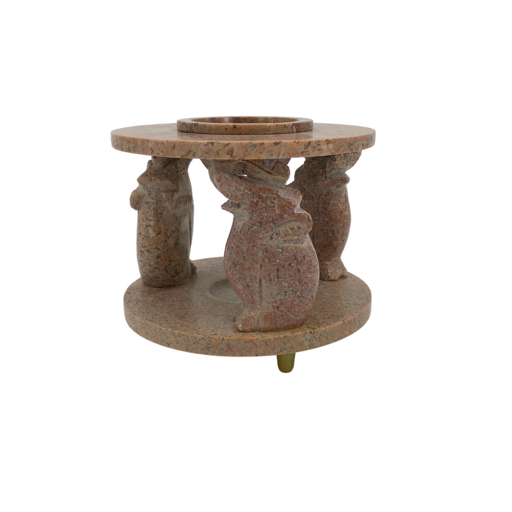 SS 22061 - Soapstone Oil Burner, Three Pillar Circus Elephants