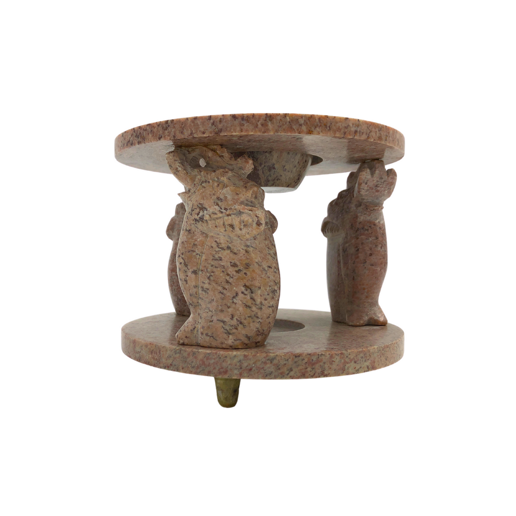 SS 22061 - Soapstone Oil Burner, Three Pillar Circus Elephants