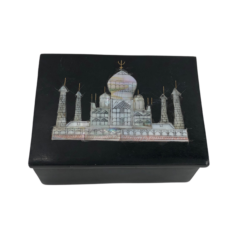 SS 23183 - Soapstone Black Box, Taj Mahal, Inlaid