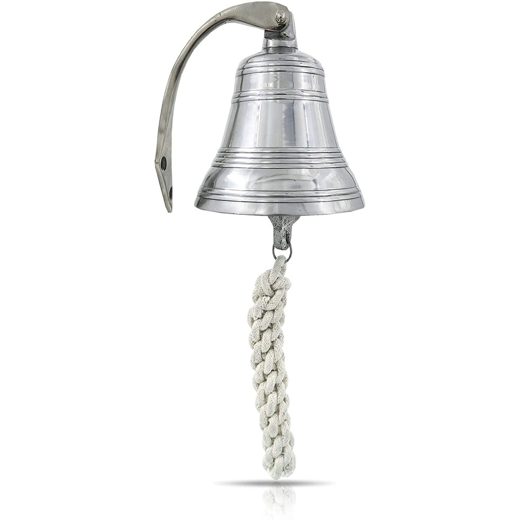 AL 18442 - Chrome Finish Aluminum Ribbed Ship Bell with Rope, 4"