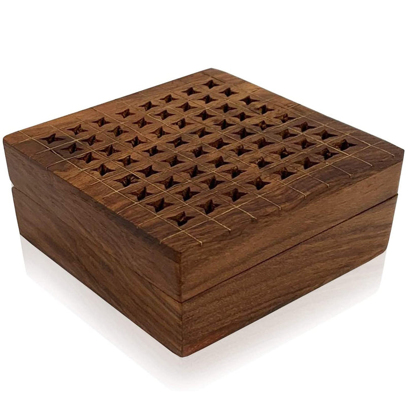 SH 6897 - Wooden Perforated Box, Brass Inlaid