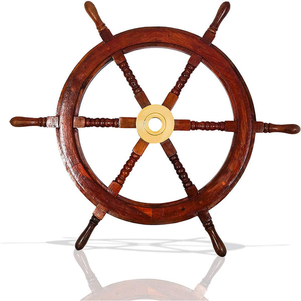 SH 87631 - Wooden Ship Wheel Brass Fitted, 30"