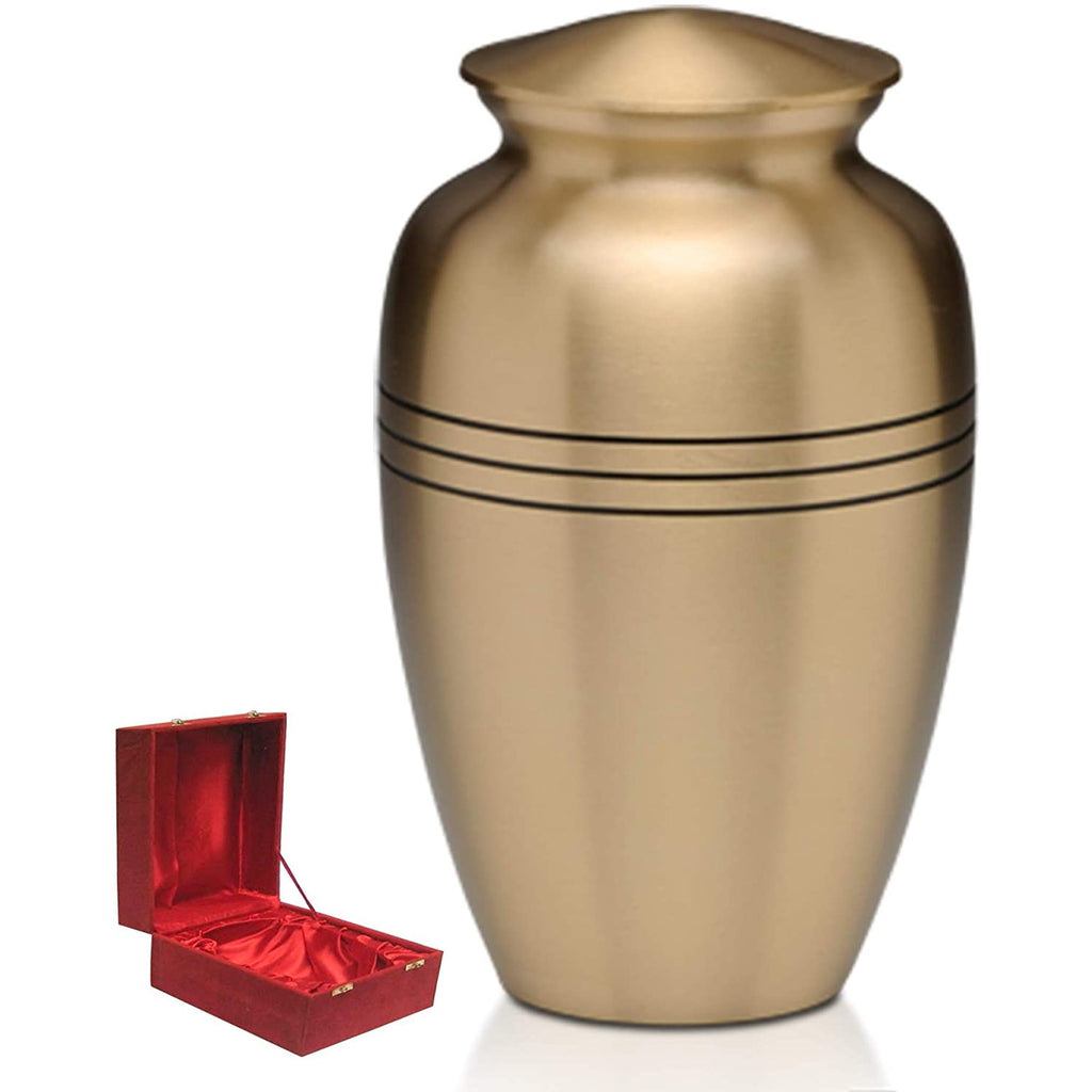 BR 67611 - Three Bands Brass Urn In Velvet Box